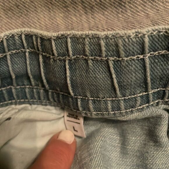 LOFT drawstring denim shorts Sz large Light Blue women’s Jean Shorts pull on - Picture 3 of 4